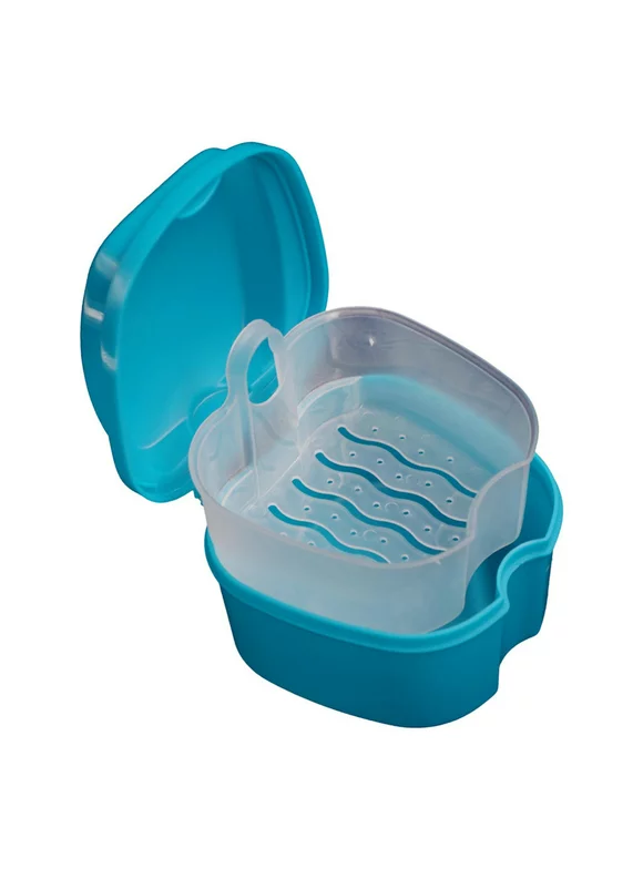 Toyfunny Denture Bath Box Case False Teeth Storage Box with Hanging Net Container