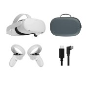 2021 Oculus Quest 2 All-In-One VR Headset, Touch Controllers, 64GB SSD, 1832x1920 up to 90 Hz Refresh Rate LCD, Glasses Compitble, 3D Audio, Mytrix Carrying Case, USB-C PC VR Cable (3M)