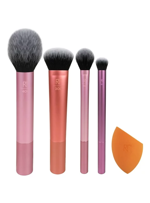 Real Techniques Everyday Essentials Kit, Makeup Brush & Beauty Sponge Set, 5 Piece Set