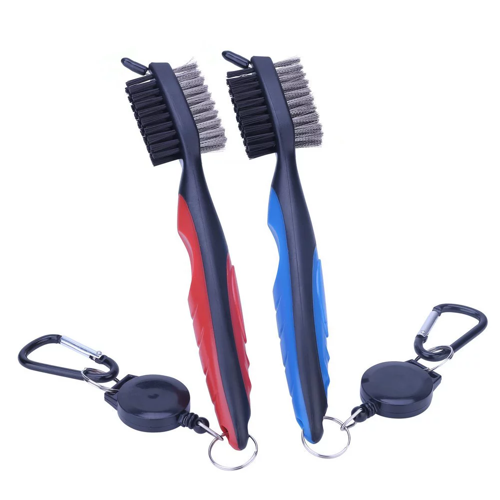 Pack of 2 Golf Club Brush Groove Cleaner with Retractable Zip-line and Aluminum Carabiner Cleaning Tools