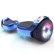 Hoverboard All-Terrain LED Flash Wide All Terrian Wheel with Bluetooth Speaker Dual LED Light Self Balancing Wheel Electric Scooter Chrome Blue