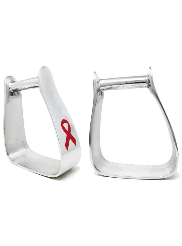 Horse Saddle Angled Slanted Breast Cancer Ribbon Horse Aluminum Stirrups 51118