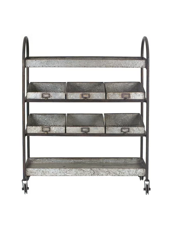 Woven Paths 4 Tier Metal Storage Cart on Casters, 36.25 x 13" x 46", Galvanized