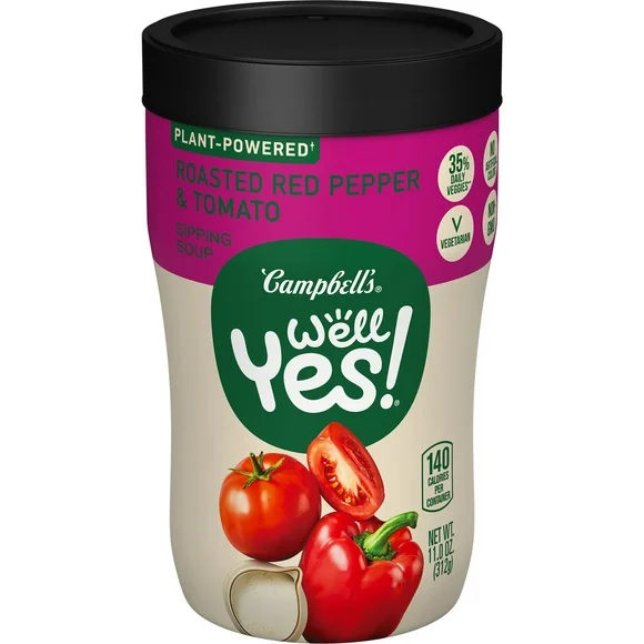 Campbell's Well Yes! Sipping Soup, Roasted Red Pepper and Tomato Soup, Vegetarian Soup, 11 oz Microwavable Cup