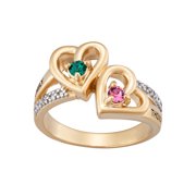 Family Jewelry Women's Personalized 14kt Gold over Sterling Silver Couple's Heart Birthstone & Name Diamond Accent Ring