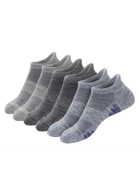 u&i Men's Performance Cushion Cotton Low Cut Ankle Athletic Socks with Tab, Gray (6-Pack)