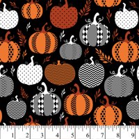 David Textiles Inc. Night Of Pumpkins Cotton 1 Yd. Precut Sewing & Craft Fabric, Black