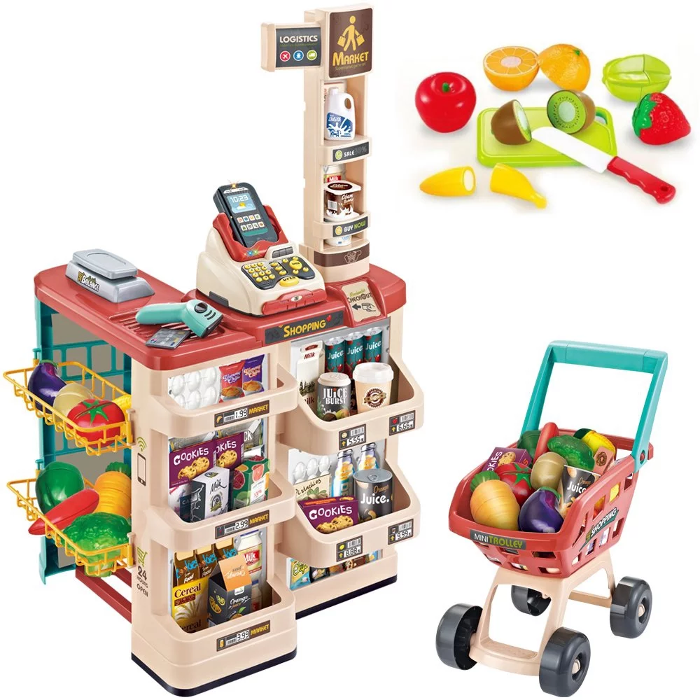 Supermarket Play Set for Kids W/Shopping Cart, Cash Register, Electronic Scanner Girls Boys Age 3 4 5 Years by Mundo Toys