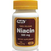 Rugby Timed Release Niacin Dietary Supplement Tablets, 500 mg, 100 Count