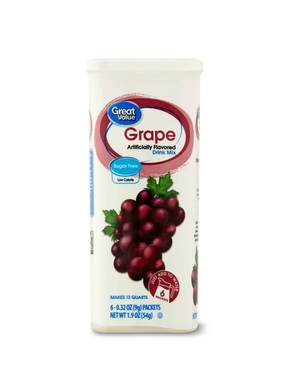 Great Value Sugar-Free Drink Mix, Grape, 0.32 oz, 6 Count