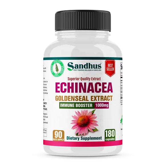 Sandhus Echinacea Root Goldenseal Immune System Support 1000 mg per Serving, Dietary Supplements, 180 Ct,