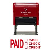 paid cash check credit self inking rubber stamp (red ink) - medium