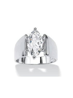 Marquise-Cut Cubic Zirconia Solitaire Wide Band Ring 2.11 TCW in Sterling Silver