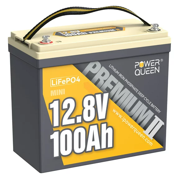 Power Queen 12V 100Ah Mini LiFePO4 Lithium Battery Deep Cycle 1280Wh BMS for Camper Boat Marine