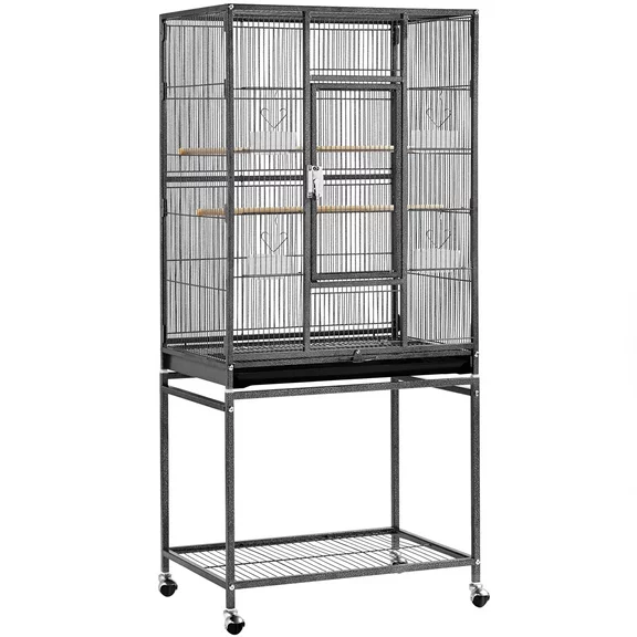 Easyfashion 54"H Large Rolling Metal Pet Cage for Birds or Small Animal, Black