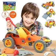 5-in-1 Building Toys for Kids - 148 Pcs Educational STEM Learning Toy and Play Builder Engineering gift Set for Boys & girls 8, 9, 10 Years Old Builds, car, Helicopter, Airplane, Truck, & Motorcycle