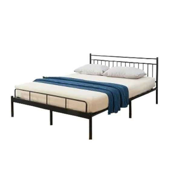 Garden Elements Luna Metal Modern Bed Storage Frame For Kids, Teens, Bedroom, Black for Full Size Mattress