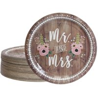 Disposable Plates - 80-Count Paper Plates, Wedding Party Supplies for Appetizer, Lunch, Dinner, and Dessert, Mr. and Mrs. Rustic Wedding Theme Design, 9 inches in Diameter