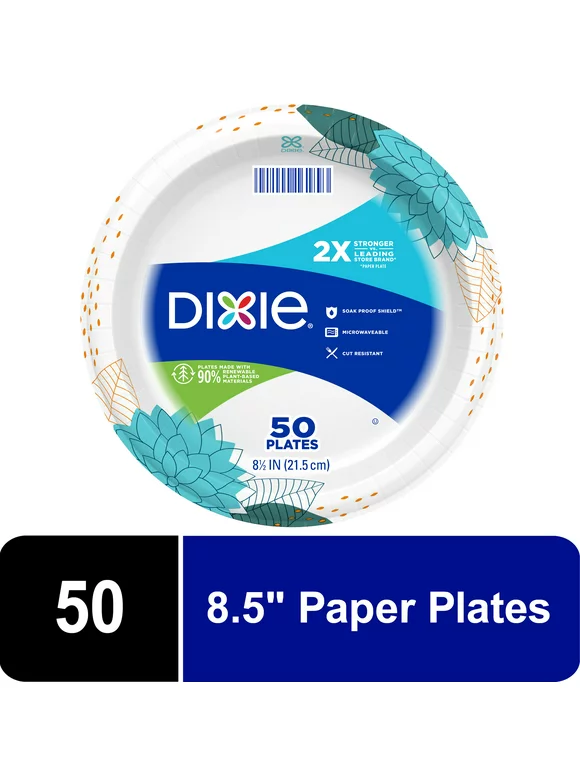 Dixie Disposable Paper Plates, 8.5 in, 50 count