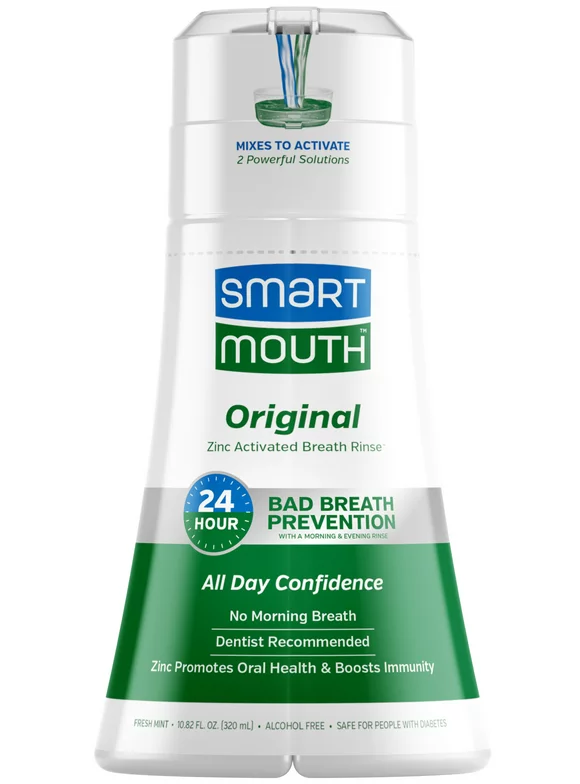 SmartMouth The Original Activated Dual-Solution Oral Breath Rinse Mouthwash, Fresh Mint, 10.82 fl oz, Adult