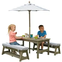 KidKraft Outdoor Table & Bench Set with Cushions & Umbrella - Gray & White Stripes