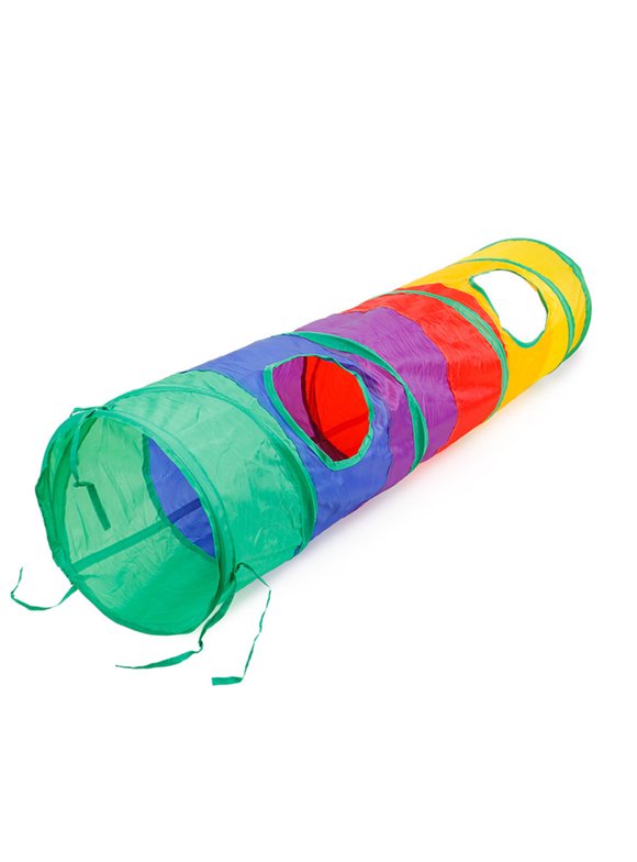 1Pc Pet Cat Dogs Foldable Rainbow Colored Tunnel Dangling Bell Activity Toy