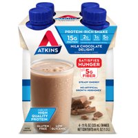 Atkins Gluten Free Protein-Rich Shake, Milk Chocolate Delight, Keto Friendly, 4 Count (Ready to Drink)