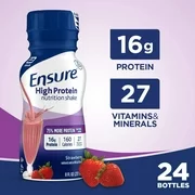 Ensure High Protein Nutritional Shake with 16g of High-Quality Protein, Ready-to-Drink Meal Replacement Shakes, Low Fat, Strawberry, 8 fl oz, 24 Count