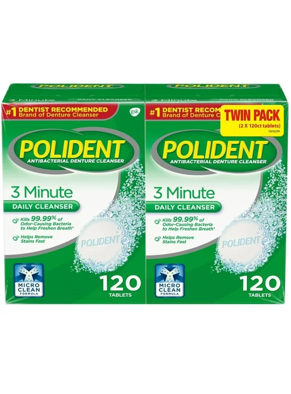 Polident 3-Min Mint Antibacterial Denture Cleanser Effervescent Tabs (240 ct.)