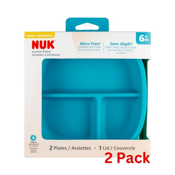 NUK Suction Plates and Lid, Assorted Colors, 2 Pack, 6  Months