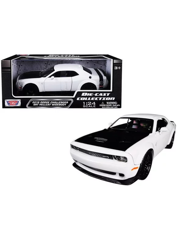 2018 Dodge Challenger SRT Hellcat Widebody White with Black Hood 1/24 Diecast Model Car by Motormax 79350