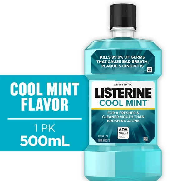 Listerine Cool Mint Antiseptic Mouthwash, Bad Breath & Plaque Oral Care, 500 mL