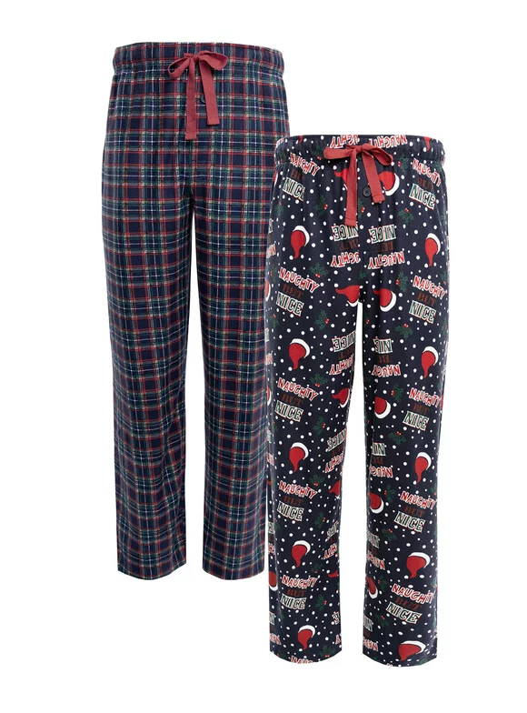 Fruit of the Loom Men's Holiday and Plaid Print Soft Microfleece Pajama Pant 2-Pack Bundle