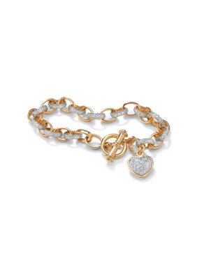 Diamond Accent Heart Charm Bracelet in 18k Gold over Sterling Silver 7.25"