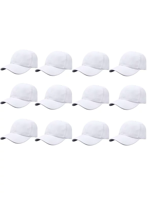 Gelante Adult Plain Baseball Hat Cap Adjustable Back Strap 12 Pack-White