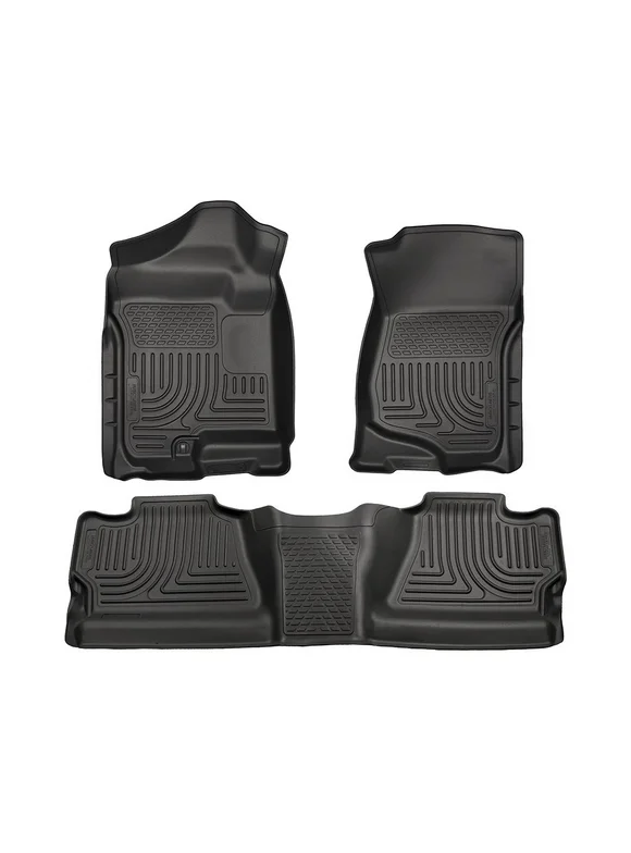Husky Liners by RealTruck Weatherbeater | Compatible with 2007-2013 Chevrolet Silverado/GMC Sierra 1500, Crew Cab, 07-14 2500/3500-Front & 2nd Row Liner (Footwell Coverage)-Black, 3 pc. | 98201