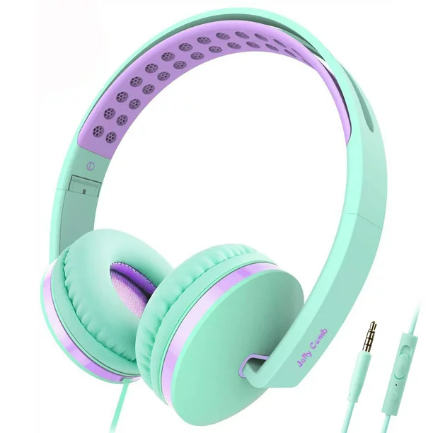 Jelly Comb Kids Headphones, Lightweight Foldable Stereo Bass Kids Headphones with Microphone, Volume Control for Cell Phone, Tablet, Laptop, MP3/4, Green