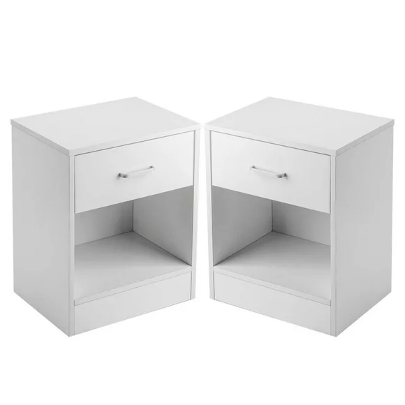 GoDecor Set of 2 Nightstand Bedroom Storage Bedside Table Side End Table with Drawer and Open Shelf White
