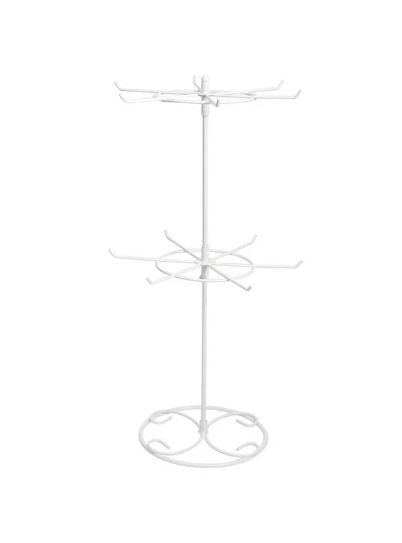 Hemoton Two Tiers Metal Jewelry Stands Earring Necklace Bracelet Display Rack Holder (White)