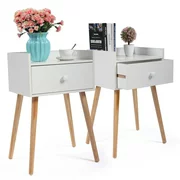 Set of 2 Nightstand with Storage Drawer, Modern Solid Wood End Bedside Table for Home Living Room Bedroom, White