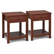 Costway Set of 2 Night Stand End Side Table Bedside Sofa Accent Table w/Drawer and Shelf