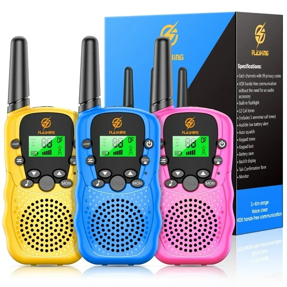 Kids Walkie Talkies 3 Packs, 2 Way Radio, 3 KM Long Range, Clear Sound 22 Channels Indoor Outdoor Toy for Boys Girls 3-12 Years Old Kids Gifts