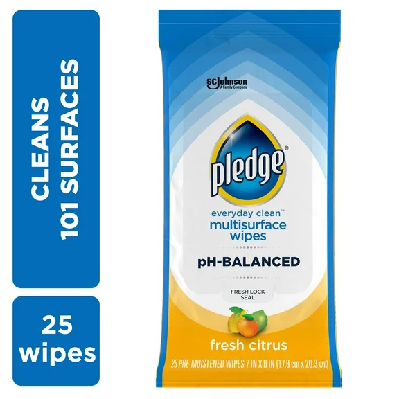 Pledge® Multisurface Wipes, Everyday Clean™, Fresh Citrus Scent, 25 PC