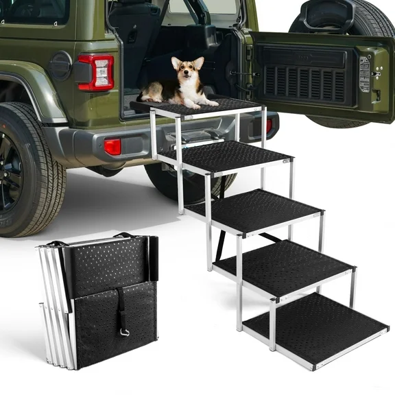 Joytale Portable Dog Stairs for Car, Foldable Pet Ramp for Large Dogs, Lightweight Non-Slip 5 Steps