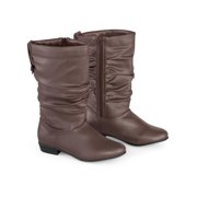 Collections Etc Women's Faux Leather Scrunch Calf Boots - Wide Width Brown 7
