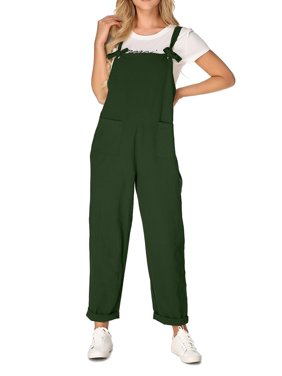 Women Casual Loose Navy Cotton Jumpsuit Strap Dungaree Trousers Overalls