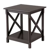 Topeakmart 2 Tiers X-Design Wood End Table Storage Display End Table Sofa Side Coffee Table Espresso