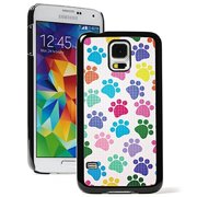 Samsung Galaxy (S5 Active) Hard Back Case Cover Colorful Paw Prints Design (Black)