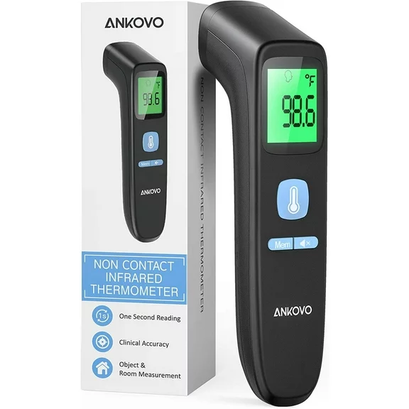 ANKOVO Infrared Forehead Thermometer for Adult & Child, 3 Colors Backlight, Memories Recall