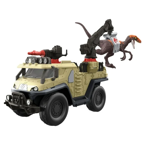 Jurassic World Dominion Capture and Crush Truck with Velociraptor Action Figure Toys